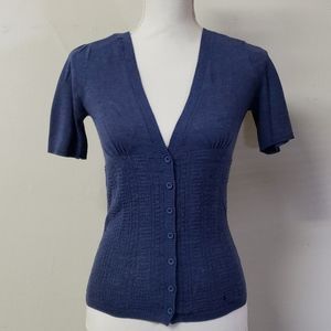 Blue Knit Button Short Sleeve Top